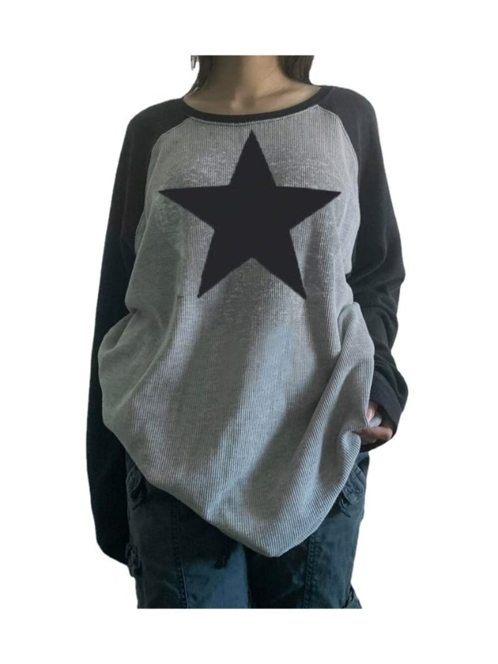Y2K Pullover T-Shirts Women Contrast Patchwork Grunge Harajuku Clothes Full